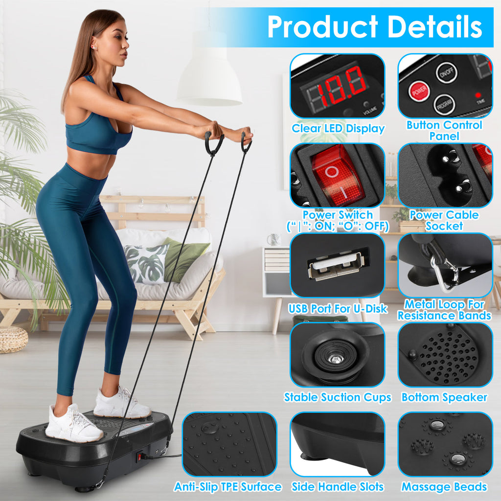 Vibration Exercise Machine - Whole Body Fitness Platform with 120 Speeds, Timer, Remote Control & Resistance Bands - 330LBS Capacity!