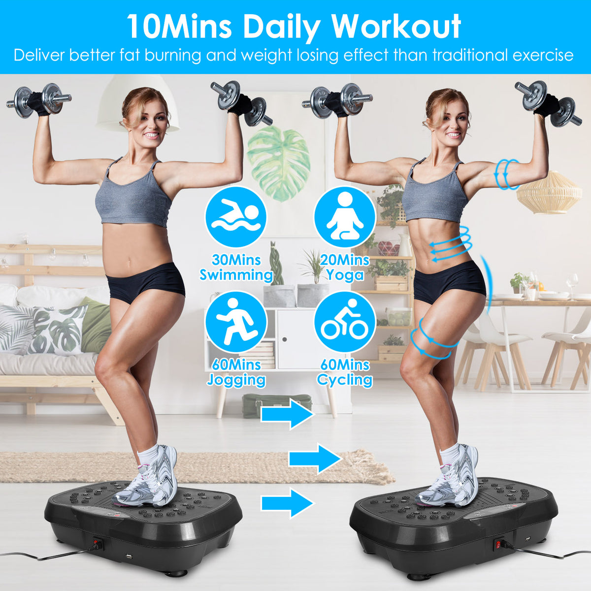 Vibration Exercise Machine - Whole Body Fitness Platform with 120 Speeds, Timer, Remote Control & Resistance Bands - 330LBS Capacity!