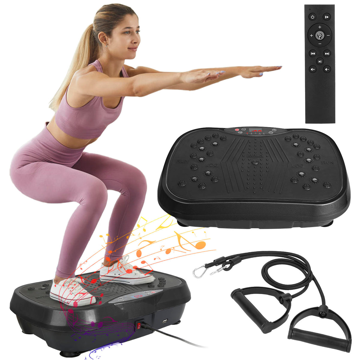 Vibration Exercise Machine - Whole Body Fitness Platform with 120 Speeds, Timer, Remote Control & Resistance Bands - 330LBS Capacity!